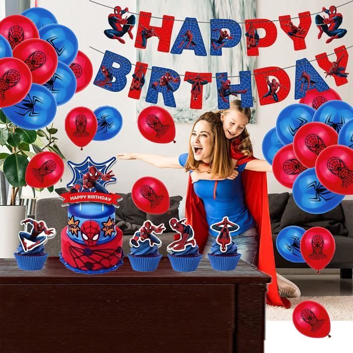 Décoration d'anniversaire Spiderman - Thema Spiderman - Guirlandes et  drapeaux Happy