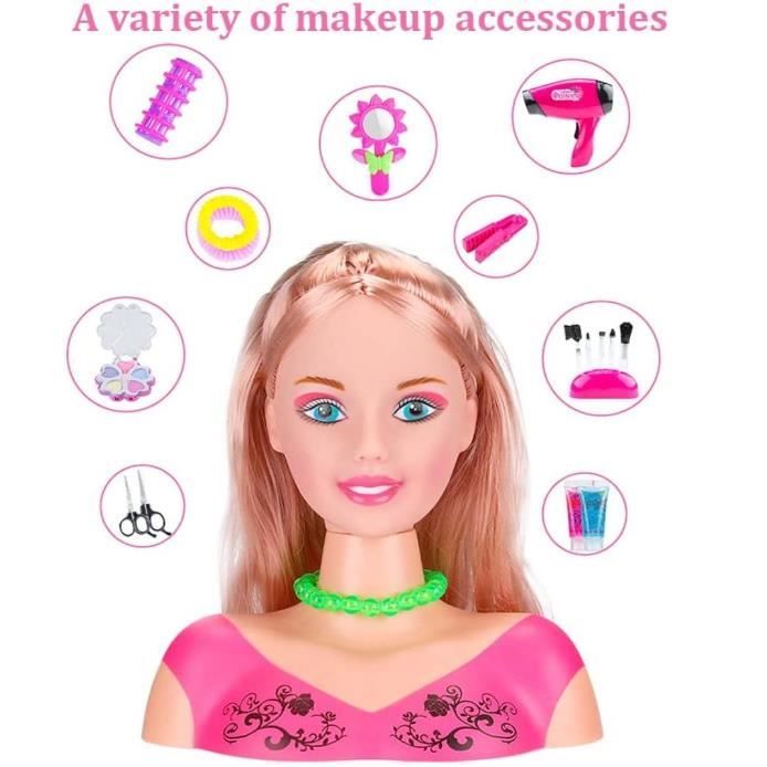 Ensemble de jeux de maquillage pour enfants, coiffure, coiffure, poupée de coiffure, cadeau avec sèche-cheveux, jouet modèle de Simulation pour filles / Jeux de rôles