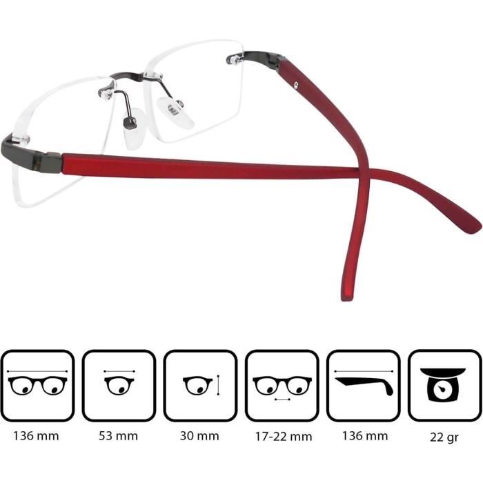 Lunettes De Lecture Percees Sans Cerclage Avec Verres Transparents Rectangulaires Cadre En Acier Inoxydable Lunette Homme p5902 Rouge Achat Vente lunettes de lecture Neuf Cdiscount