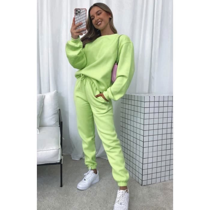 Ensemble survetement femme grande taille Vert fluo Blanc Manches longues Fitness Running Vert fluo blanc Cdiscount Sport