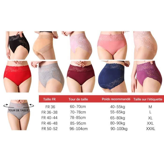 Lot de 4 Culottes Slips Femme en Coton Grande Taille Disponible M
