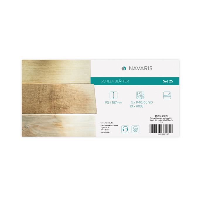 Pack Navaris De 25 Feuilles Abrasives Pour Ponceuse Vibrante - Grains Variés P40 à P100 - Facile à Utiliser Avec Système Scratch