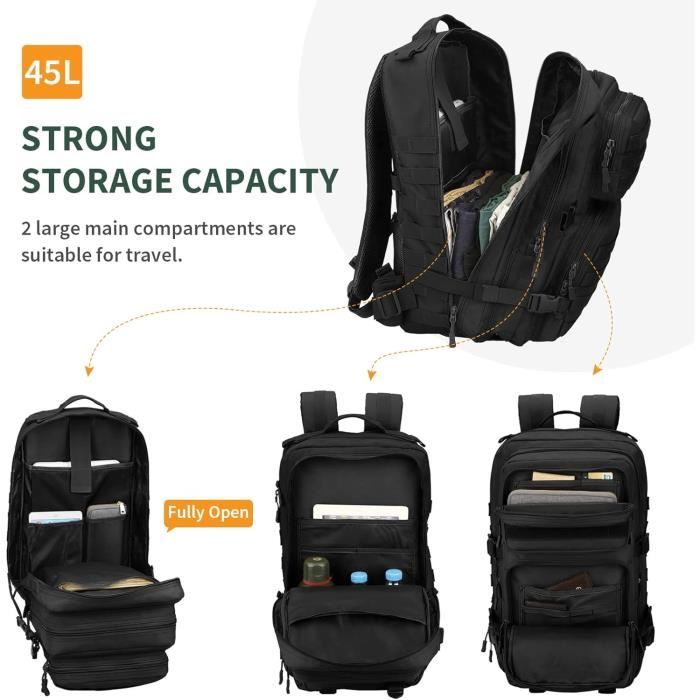 Sac à Dos Tactique 20L Militaire Molle - Assaut & Daypack - Noir