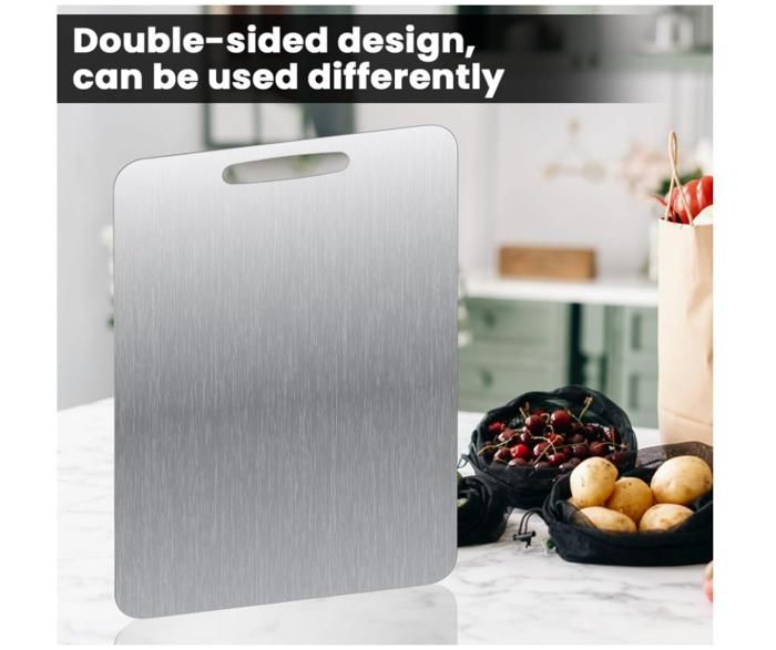 Planche à découper en titane En acier inoxydable 304 des deux côtés Sans BPA Pour la cuisine, la viande, le pain,légumes(34 x 23 - Maison