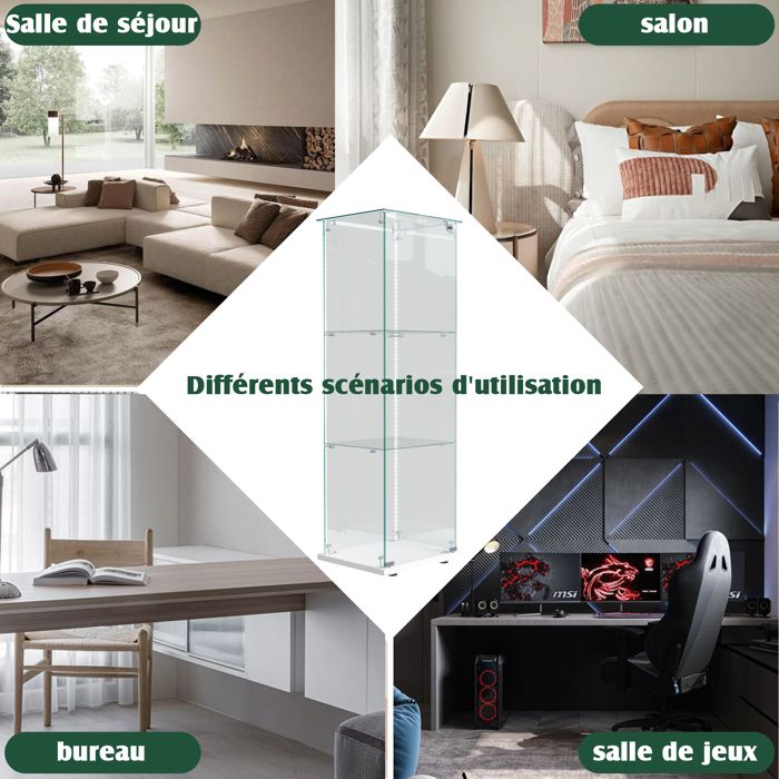 Vitrine en verre trempé blanc,meuble de collection transparent avec 1 ...