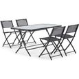 Salon de jardin - CALVI - Table de jardin + 4 chaises - En acier et verre - Chaises pliantes - Coloris : noir-0