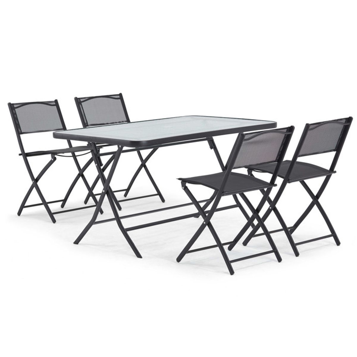 Table de jardin + 4 chaises  En acier et verre  Chaises pliantes