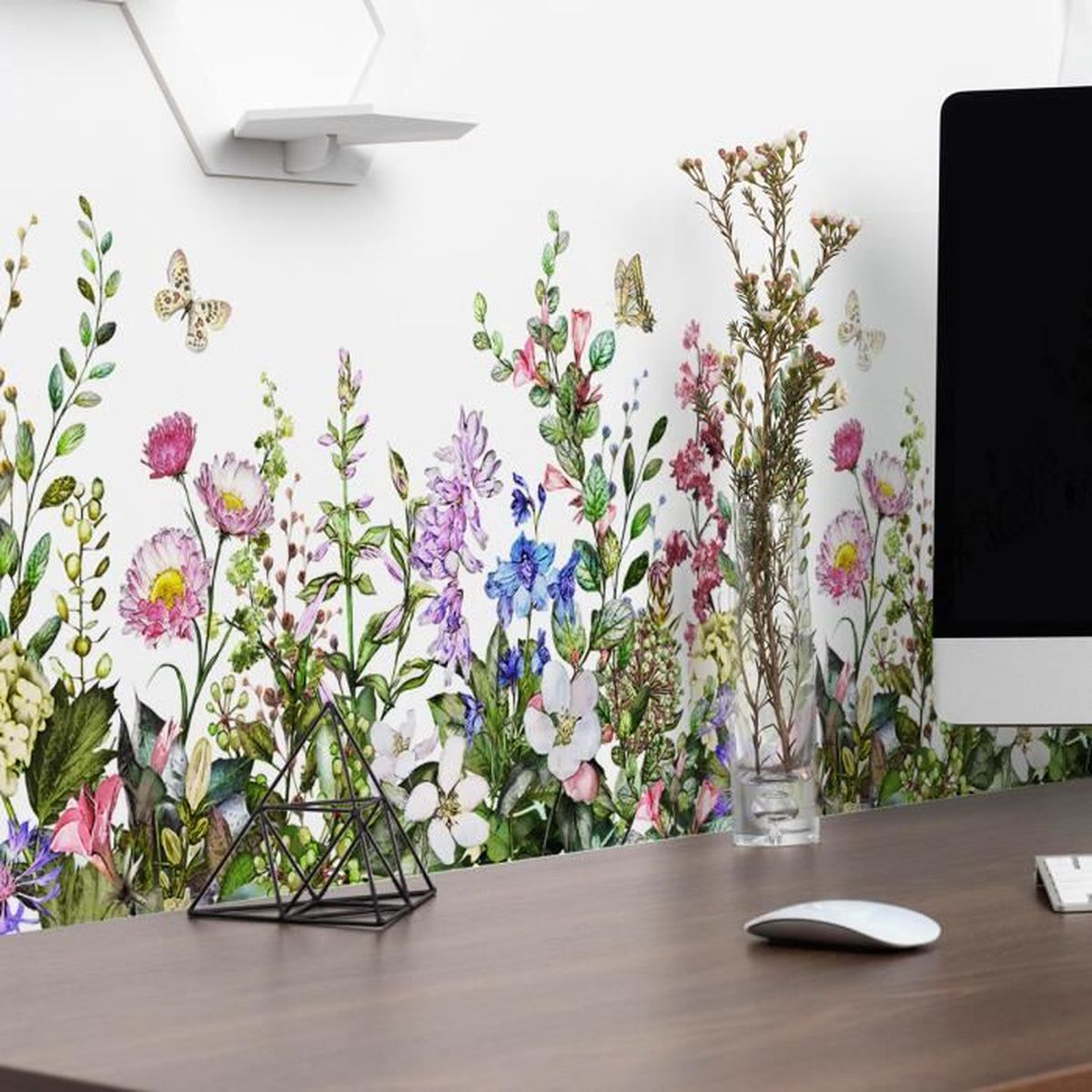 Wondever Stickers Muraux Herbe Verte Coin Plinthe - Autocollants Fleur Jardin Papillons Pour Chambre Et Salon