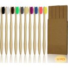 ADTOBAST Brosse à dents - Naturel - Lot de 12 - Charbon de bambou - Poils biodégradables - Hypoallergénique