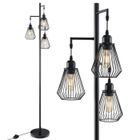 Lampadaire Industriel en Métal 168CM COSTWAY-3 Abat-jours Forme de Diamant-Interrupteur au Pied-E27 3 Couleurs (Ampoule non