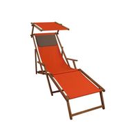 Chaise longue jardin couleur terracotta pliante, repose-pieds, pare-soleil, oreiller 10-309FSKD