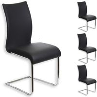 Lot de 4 chaises de salle à manger ALADINO - IDIMEX - Piètement chromé - Revêtement synthétique noir