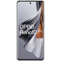 Smartphone OPPO Reno10 5G de couleur gris argenté avec écran 6,7" AMOLED 120 Hz Full HD+, 1080 x 2412 pixels, 8 Go de RAM DDR4 + 256