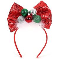 YUSHWENPTY Serre-Tête Noël Enfant - Bandeau Cheveux Rouge Avec Nœud, Boules Et Paillettes - Accessoire Festif Fille Garçon