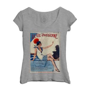 T-SHIRT T-shirt Femme Col Echancré Gris La Vie Parisienne Croisiere Magazine Vintage 1927