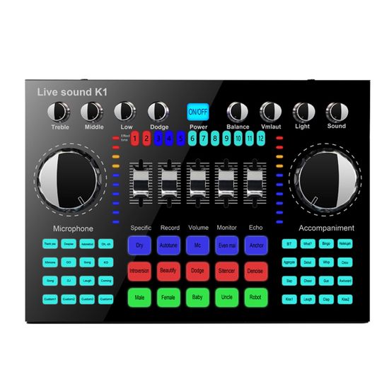 Table De Mixage Voix YQVEOT K1 - Carte Son USB Avec Bluetooth 5.0 - Effets Vocaux, Réduction De Bruit - Pour Streaming, Live Sur PC Et Smartphone - 12