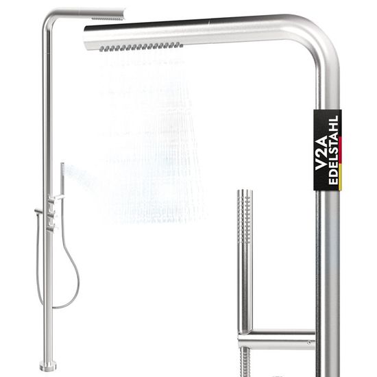 Douche Extérieure En Acier Inoxydable 304 - 2 Entrées Eau Chaude/froide, Douchette Main Et Effet Pluie, Pour Piscine Ou Jardin