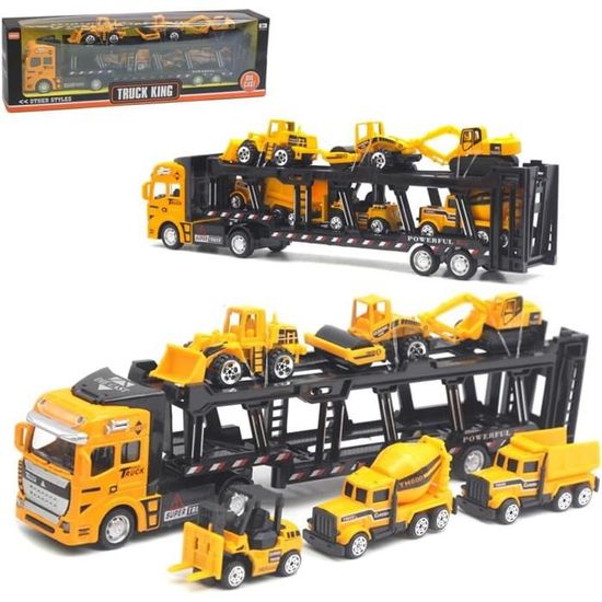 LTFIOON Camion De Chantier Avec Excavatrice Et Bulldozer – Jouet Transporteur Alliage, Lumières Et Sons – Dès 3 Ans