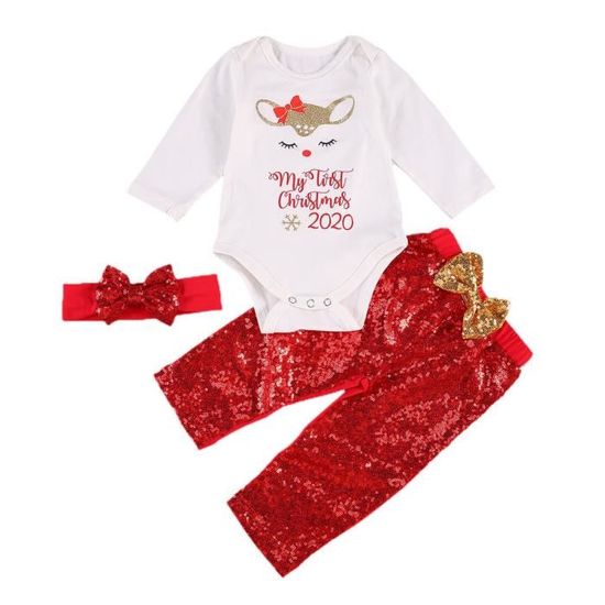 Ensemble de vêtements pour bébé fille, combinaison à manches longues avec nœud papillon et paillettes, pantal SET DE SOIN -