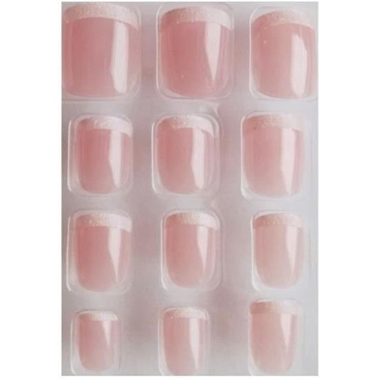 Faux Ongles + Adhesifs Rose Bout French Manucure Blanc Paillete + Stickers Cdiscount Au