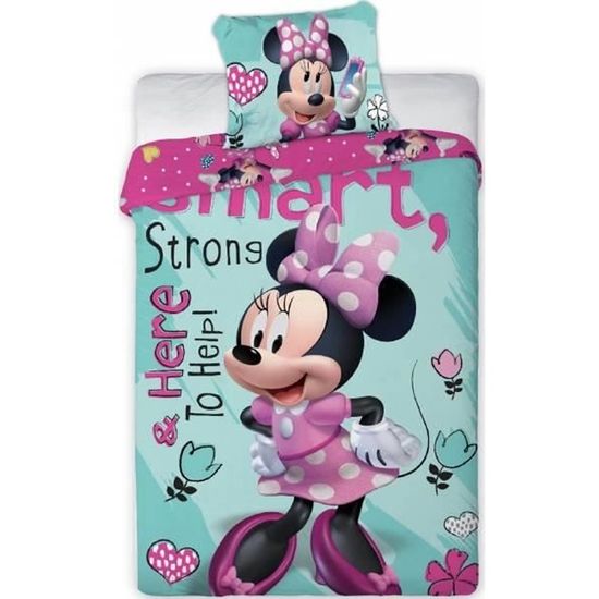 Parure De Lit Minnie Mouse En Microfibre - Housse De Couette 140x200 Cm + Taie D'Oreiller 65x65 Cm - Pour Enfant