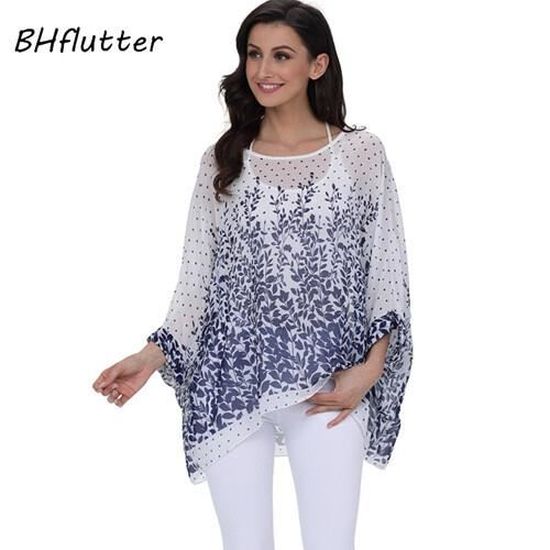 Chemise,Chemise en mousseline de soie à manches chauve-souris pour