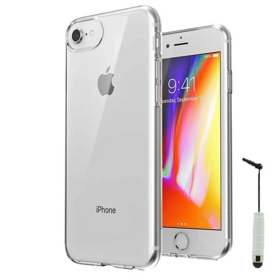 VCOMP® Pour Apple iPhone SE (2022) 4.7": Coque Silicone gel UltraSlim et Ajustement parfait + mini Stylet - TRANSPARENT