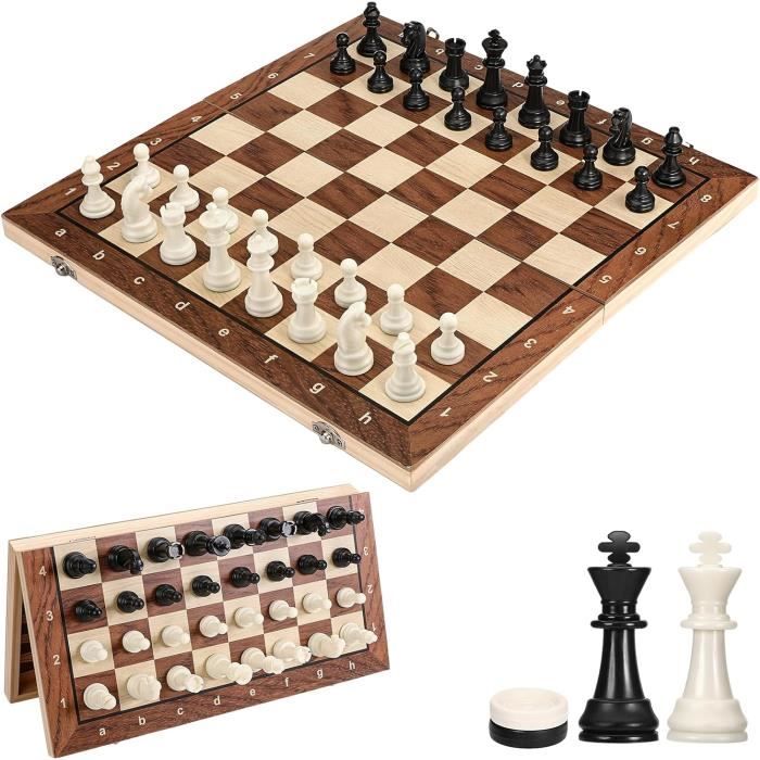Jeu D'Échecs Échiquier Pliable Magnétique 3 en 1 Bois 29x29cm, Chess Board pour Famille Fête