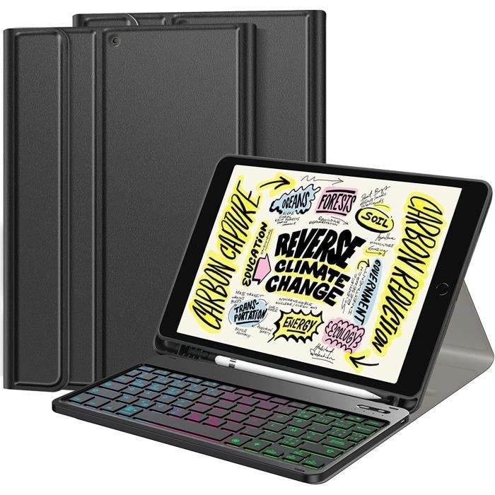 Clavier AZERTY Rétroéclairé Avec Coque Pour IPad 10.2" (2021/2020/2019) - 7 Couleurs, 3 Zones LED - Protection Incluse - 3
