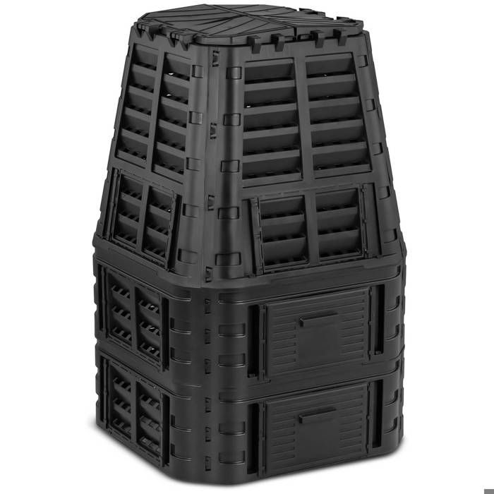 Composteur De Jardin Bac De Compostage Rapide D'Extérieur Plastique Noir 1000 L