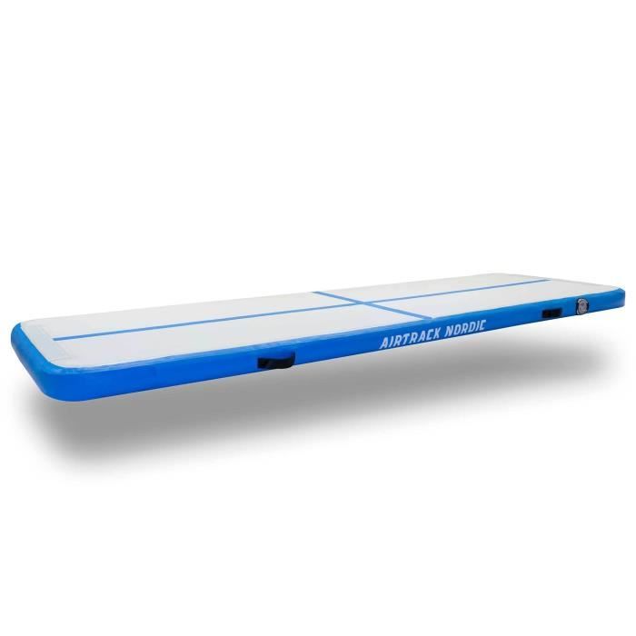 AirTrack Nordic Home 3m Tapis de Gym Gonflable - avec pompe à air électrique, idéal pour la gymnastique, le yoga - Bleu