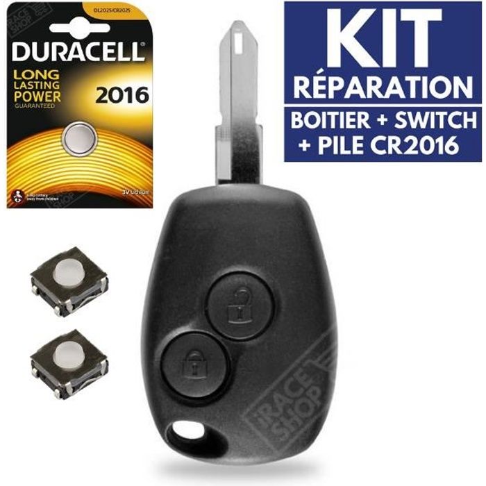 Coque Télécommande Clé Plip pour RENAULT Clio 3 Master Kangoo Modus Twingo + Switch + Pile CR2016 DURACELL