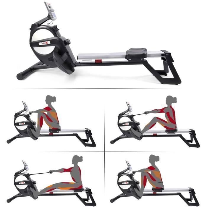 SPORT Rameur d'appartement pliable Magnétique, 15 Niveaux de Résistance, Double Rail en Aluminium, Pour fitness et cardio training