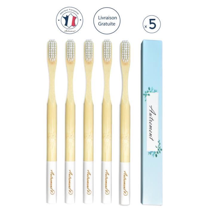 Premium Brosse à Dents Bambou x5 - Manche en bambou 100% naturel biodégradable écologique - Brosse à dent médium zéro déchet