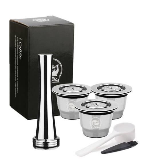 Capsule pour nespresso reutilisable inox 2 en 1 usage - capsule rechargeable un espresso rutilisable-3 capusles 1tamper