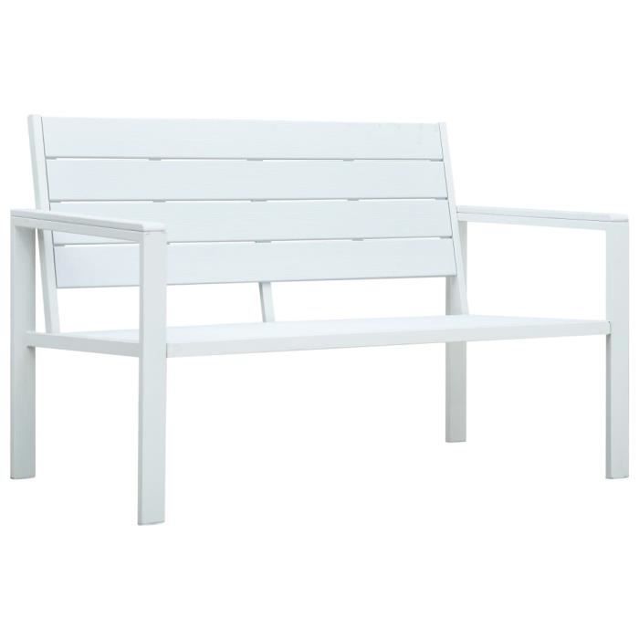 Banc de Jardin Terrasse Style Contemporain Banquette de Jardin Extérieure 2-3 Places à l’Extérieur 120 cm PEHD Blanc Aspect de bois