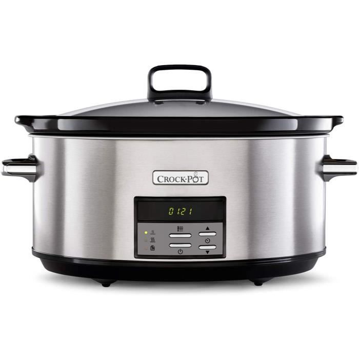 Crock-Pot Mijoteuse numérique avec cocotte compatible four - 7,5 l (10 personnes ou plus) - Compatible lave-vaisselle - Acier inoxyd