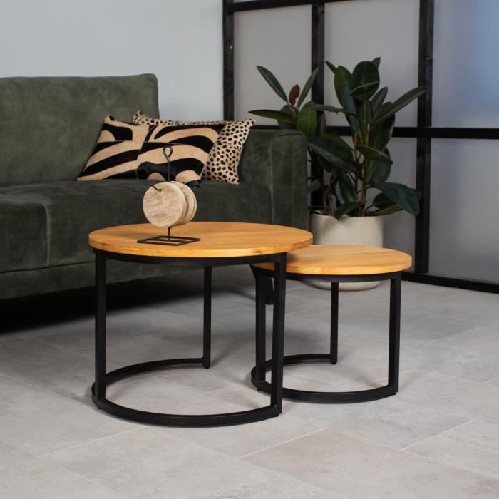 Bowen Table Basse Ø58 / 40 cm Industriel - Bois Massif
