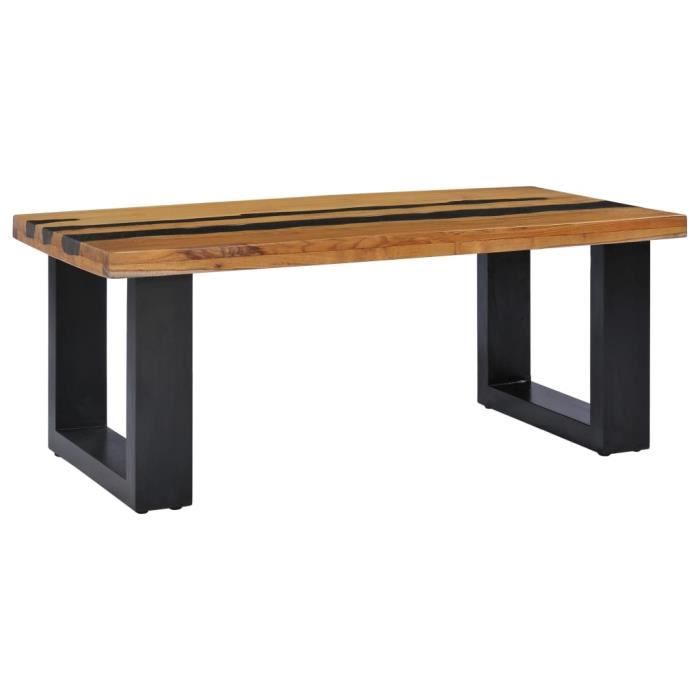 Le meilleur* -454341- Table Café - Table basse 100x50x40 cm Bois de teck massif et pierre de lave Table à thé Table de salon