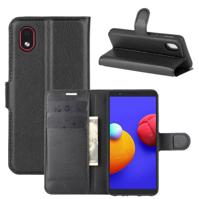 Coque Samsung Galaxy A3 Core, Noir Couleur Pure Rétro Cuir Silicone Souple Solide Folio Protection 360° Antichoc