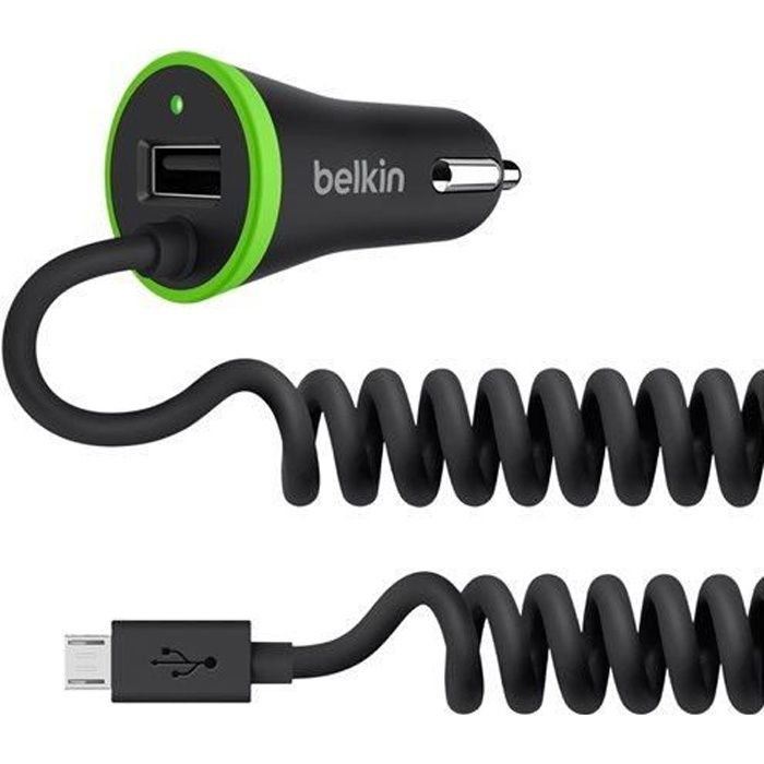 BELKIN Mini chargeur allume-cigare avec câble spirale mini-USB - 3,4A - 5V - 17W - Noir