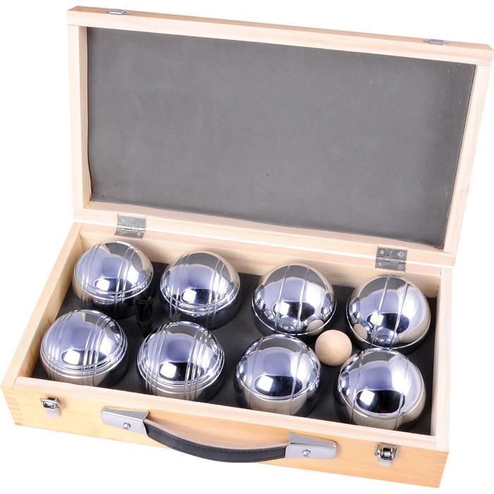 Jeu de Pétanque 8 boules métal boîte en bois