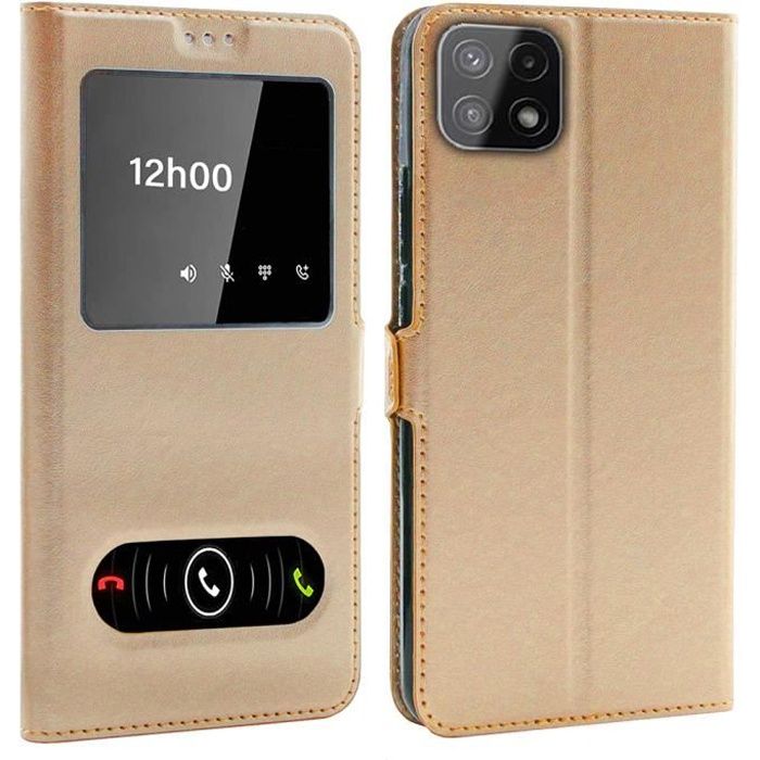 Coque Samsung Galaxy A22 5G (PAS pour 4G), Double Fenêtre - Or