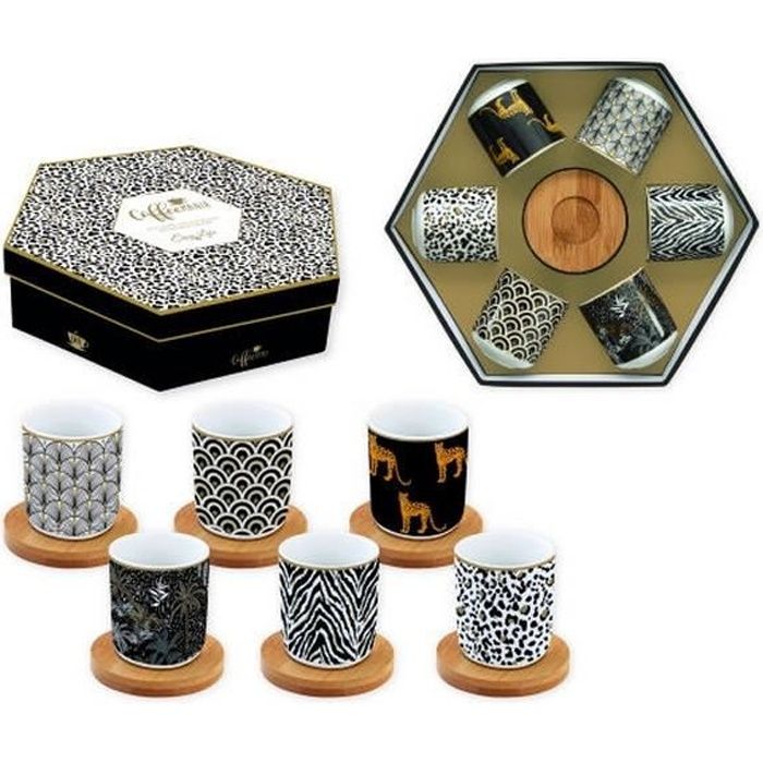 EASY LIFE Coffret de 6 tasses et sous tasses bambou café SAVANA