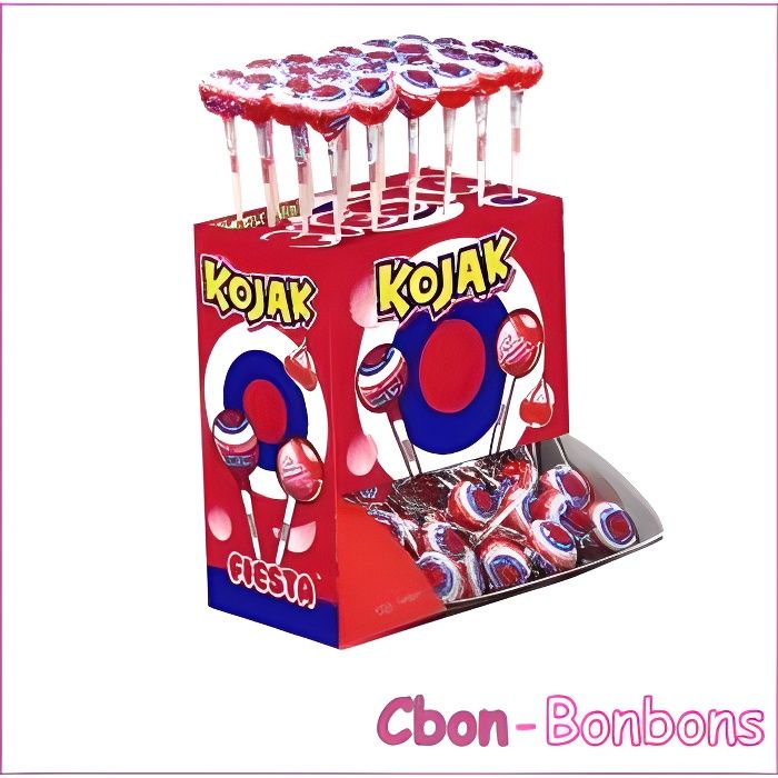 Bonbon Sucette Kojak cerise boîte de 100 sucettes