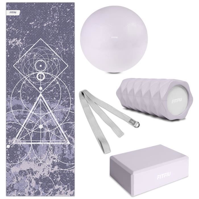 Kit 5 accessoires yoga KITWELL-501 VIOLET, tapis, bloc, ball, fitball, ceinture d'exercice - FITFIU Fitness