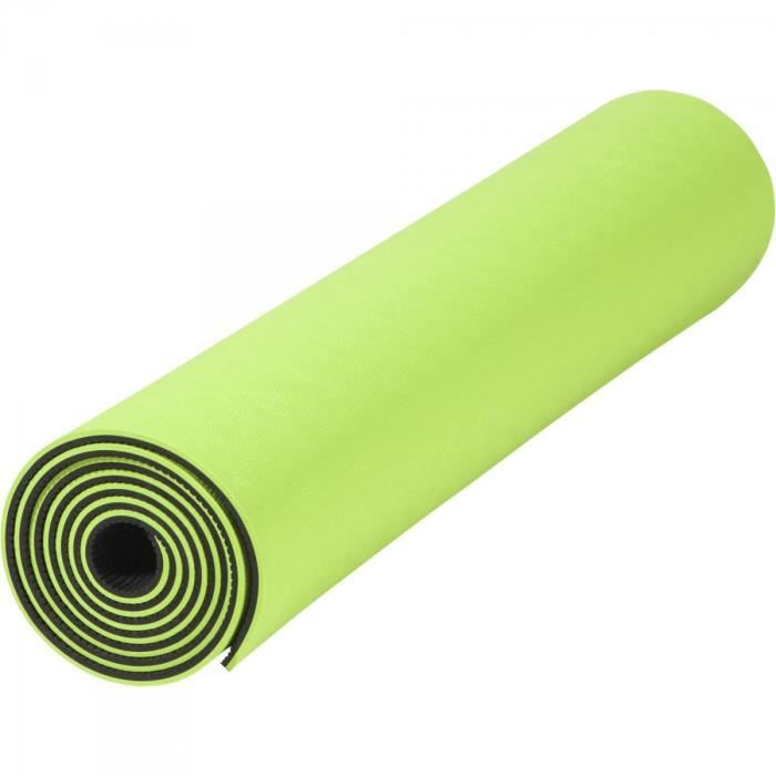 Tapis de Yoga - pilates - en TPE - double face bicolor noir et vert de 180cm x 60cm x 0,6cm