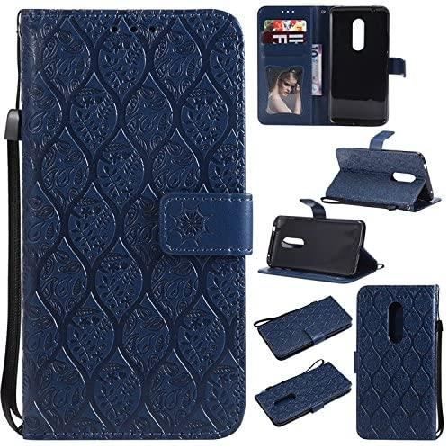 PU Housse en Cuir pour ZTE Axon 7 (5.5pouces) Smartphone Flip Cover Fonction Stand avec Fente Vintage Flower Vine Étui - Bleu foncé