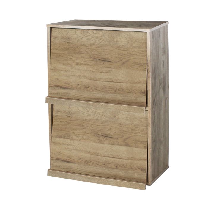 Iris Ohyama,Meuble de rangement 2 niches à porte rabattable en bois - Flap Rack CHR-2 - Chêne Brun Cendré, L 59 x P 40,9 x H 83,6 cm