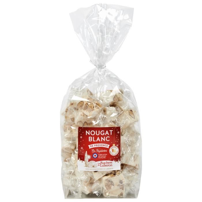 Les Ruchers du Luberon – Nougat Blanc de Provence en papillote 400 g – Nougat Blanc aux amandes et au miel de lavande